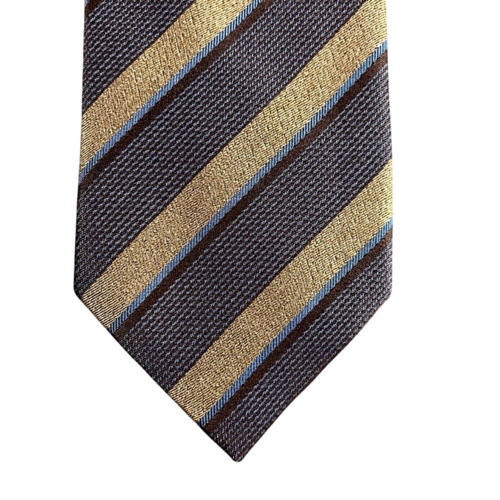 Bruno Marchesi Mens Silk Necktie Brown Tan Blue Diagonal Striped Handmade Tie